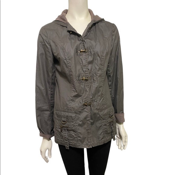 MUR MUR Taupe Brown Hooded Lightweight Utility Jacket - M - Picture 1 of 9